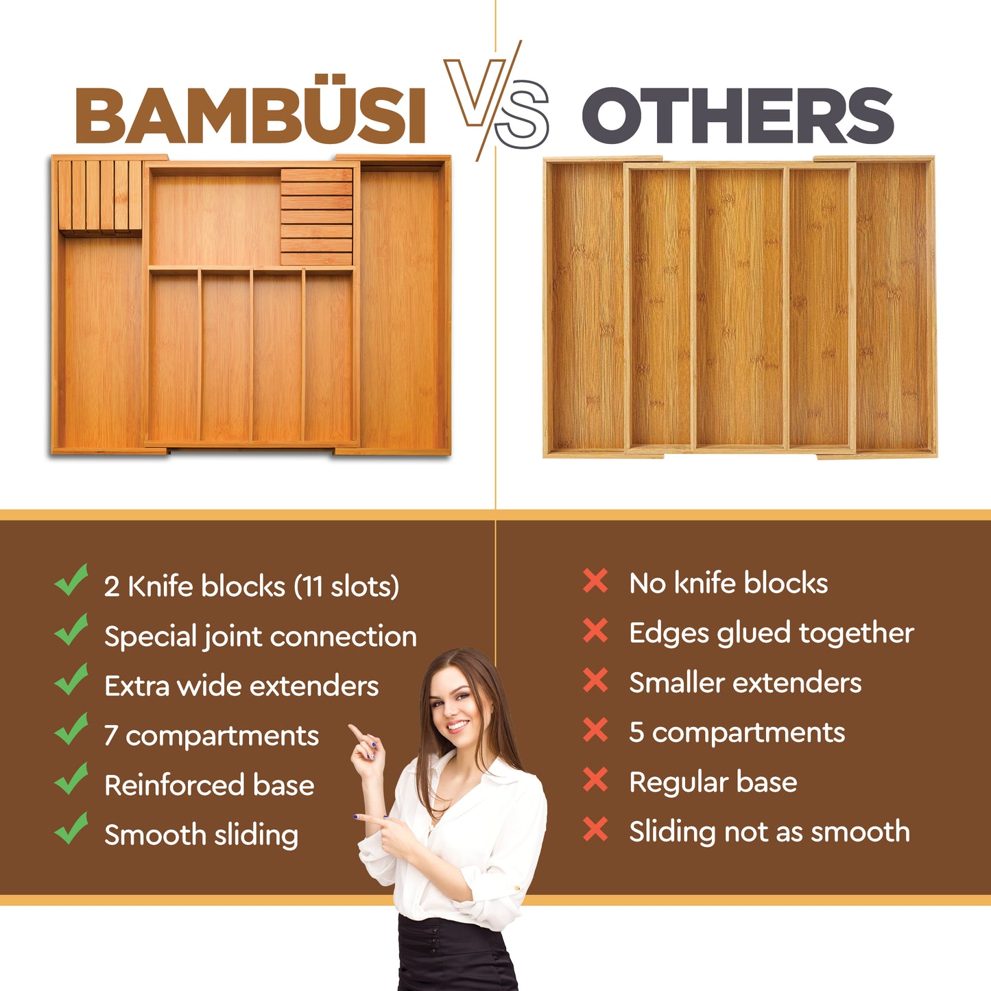 Expandable Bamboo Drawer & Knife Organizer