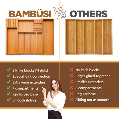 Expandable Bamboo Drawer & Knife Organizer