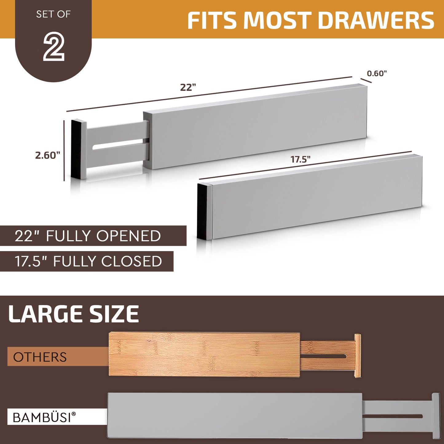 Adjustable Bamboo Drawer Organizer (Gray)
