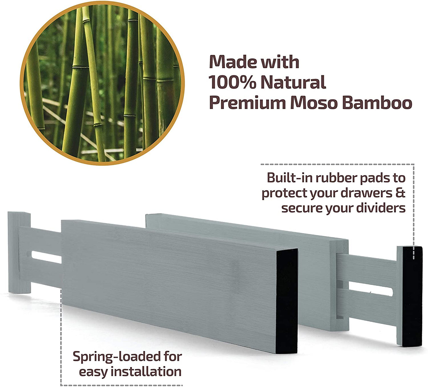 Adjustable Bamboo Drawer Organizer (Gray)