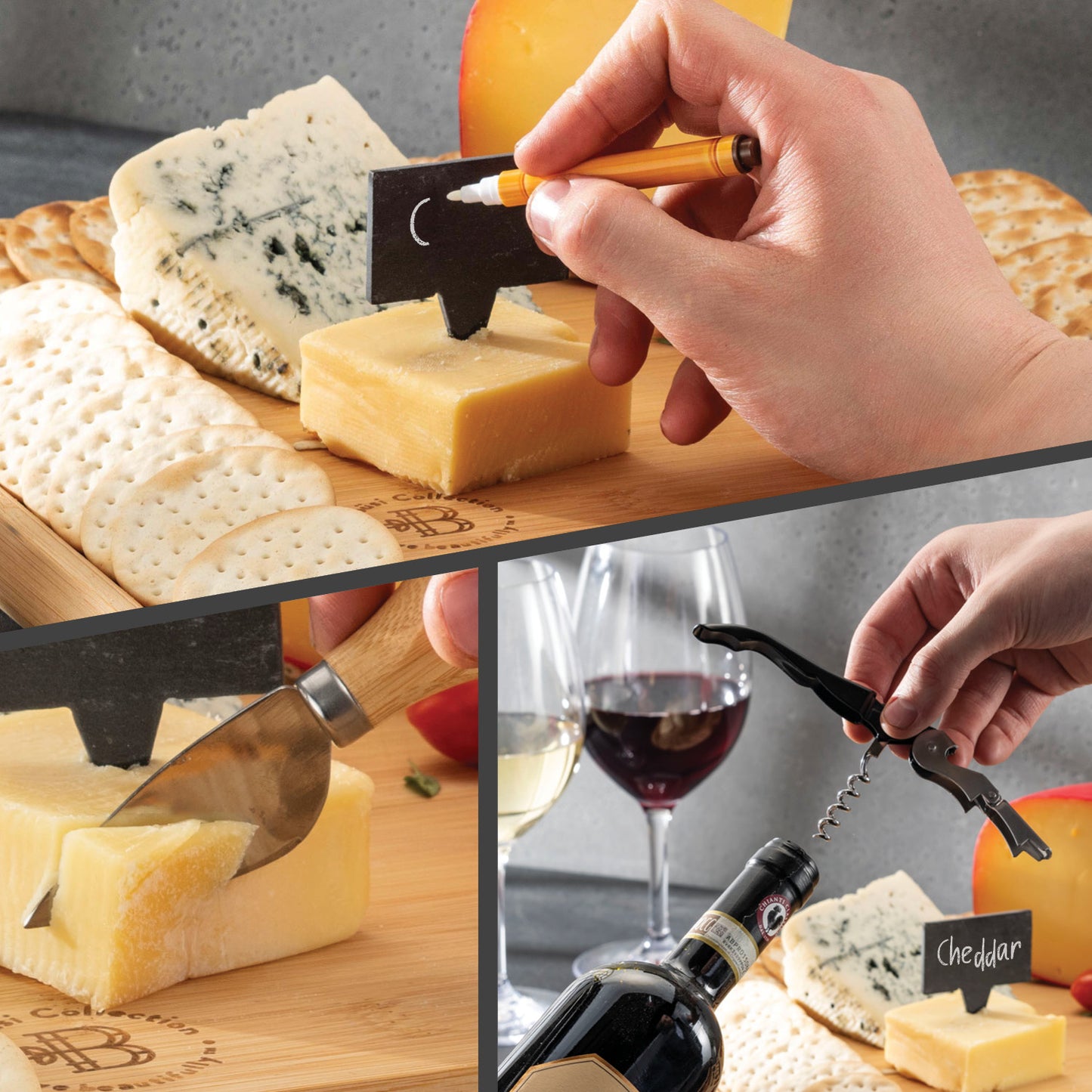 Engraved Bamboo Cheese & Knife Set