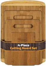 Load image into Gallery viewer, Natural Bamboo 4-Piece Kitchen Cutting Board Set
