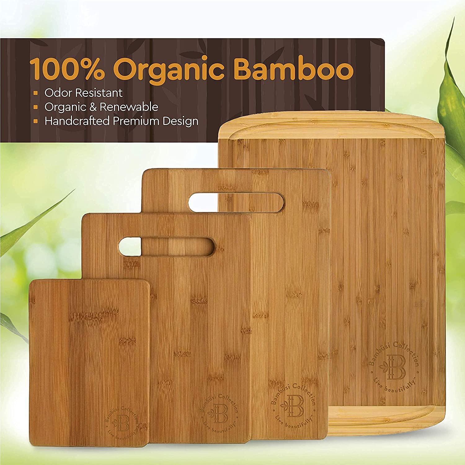Natural Bamboo 4Piece Kitchen Cutting Board Set Bambusi