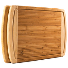 Load image into Gallery viewer, Thick Bamboo Cutting and Chopping Board with Drip Grooves, Set of 2
