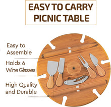 Load image into Gallery viewer, Portable Bamboo Outdoor Picnic Wine Table Holder w/ Cutlery Cheese Set

