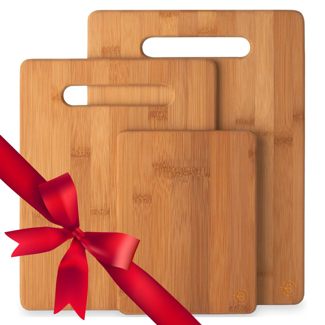 Bamboo Cutting Boards - Set of 3 Assorted Sizes, Kitchen Chopping Boards for Fruits & Vegetables - Wood Butcher Block, Cheese & Charcuterie Meat Board