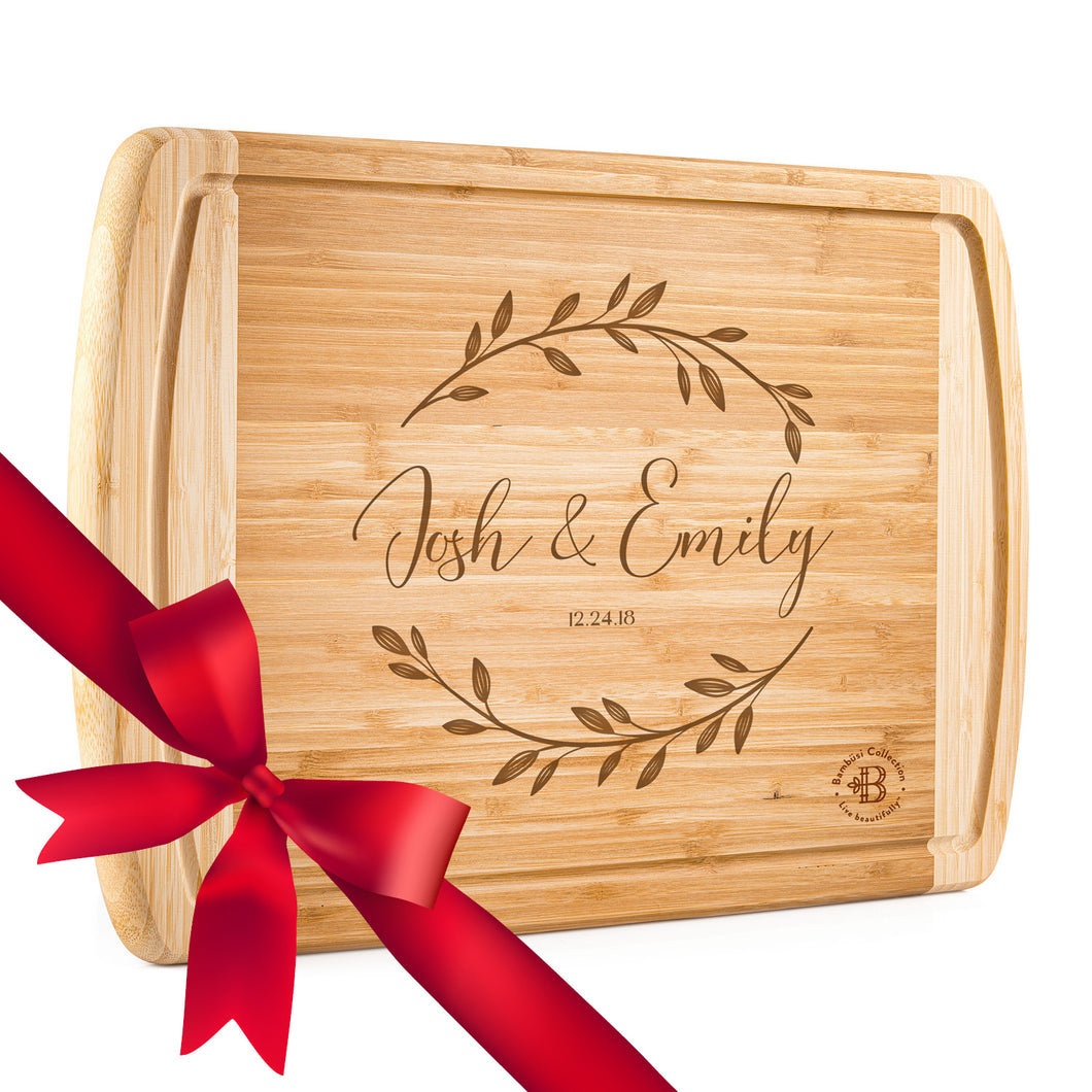 Personalized Engraved Two-Tone Bamboo Cutting Board - 13 1/2