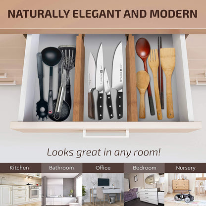 Adjustable Bamboo Drawer Dividers – 4 Pack
