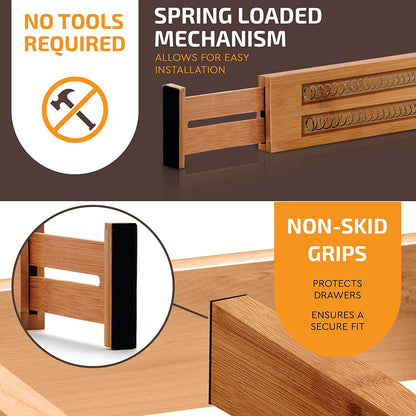 Adjustable Bamboo Drawer Dividers – 4 Pack