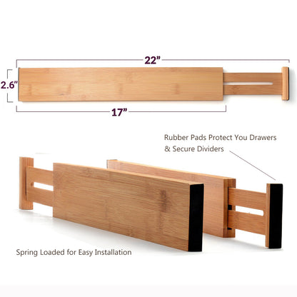 Adjustable Bamboo Drawer Dividers – 6-Pack
